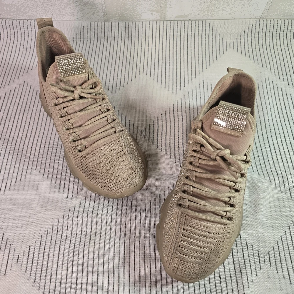 Steve Madden Women's Maxima Glam Beige Sneakers size 9 Used w/ Box